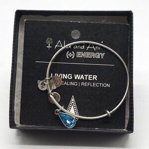 Alex And Ani Silver Living Water Bangle Bracelet With Blue Teardrop Charm